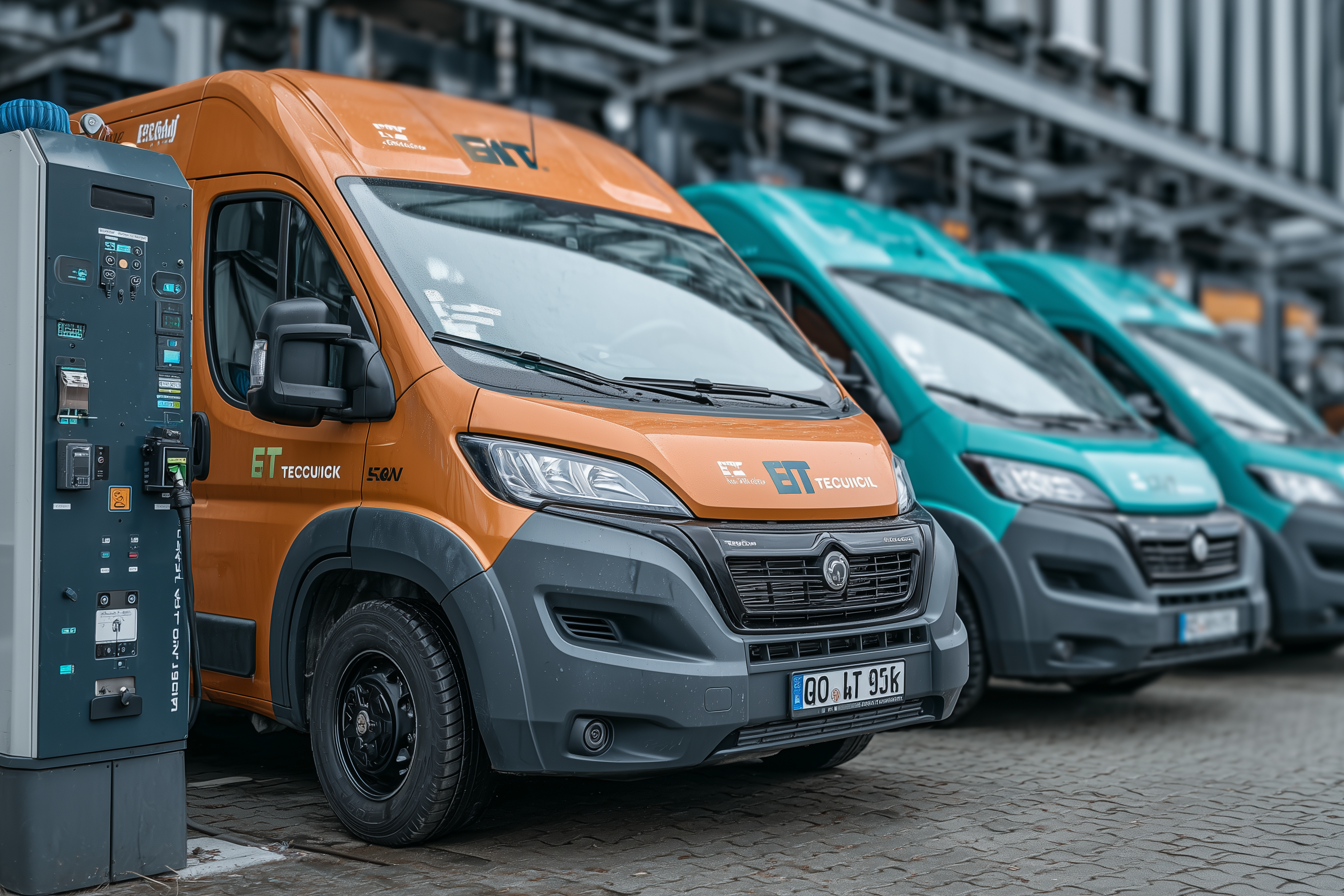 Moderne elektrisk varevognsflåde med Eco Techniq branding